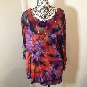 Multiples Tie Dyed Short Sleeve Top 2X